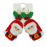 Santa Claus Underneath the Mistletoe Christmas Seed Bead Earrings (1.5x3in)