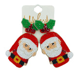 Santa Claus Underneath the Mistletoe Christmas Seed Bead Earrings (1.5x3in)
