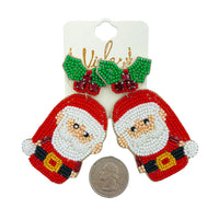 Santa Claus Underneath the Mistletoe Christmas Seed Bead Earrings (1.5x3in)