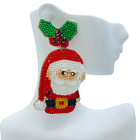 Santa Claus Underneath the Mistletoe Christmas Seed Bead Earrings (1.5x3in)