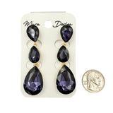 Clip On 3 Tier Teardrop Crystal Dangle Earrings - 19 Colors (0.75x2.75in)