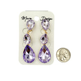 Clip On 3 Tier Teardrop Crystal Dangle Earrings - 19 Colors (0.75x2.75in)