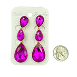 Clip On 3 Tier Teardrop Crystal Dangle Earrings - 19 Colors (0.75x2.75in)