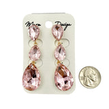 Clip On 3 Tier Teardrop Crystal Dangle Earrings - 19 Colors (0.75x2.75in)