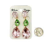 Clip On 3 Tier Teardrop Crystal Dangle Earrings - 19 Colors (0.75x2.75in)