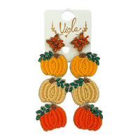 3 Tiered Pumpkin Seed Bead Earrings - Halloween, Thanksgiving, Beaded (1.25x4in)