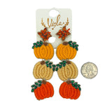 3 Tiered Pumpkin Seed Bead Earrings - Halloween, Thanksgiving, Beaded (1.25x4in)