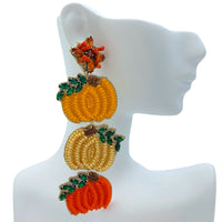 3 Tiered Pumpkin Seed Bead Earrings - Halloween, Thanksgiving, Beaded (1.25x4in)