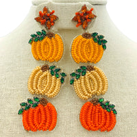 3 Tiered Pumpkin Seed Bead Earrings - Halloween, Thanksgiving, Beaded (1.25x4in)