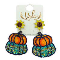 Pumpkin Sunflower Seed Bead Earrings - 2 Colors, Beaded (1.75x2.75in)
