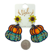 Pumpkin Sunflower Seed Bead Earrings - 2 Colors, Beaded (1.75x2.75in)