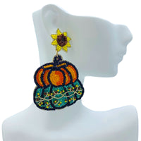 Pumpkin Sunflower Seed Bead Earrings - 2 Colors, Beaded (1.75x2.75in)
