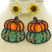 Pumpkin Sunflower Seed Bead Earrings - 2 Colors, Beaded (1.75x2.75in)