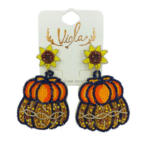 Pumpkin Sunflower Seed Bead Earrings - 2 Colors, Beaded (1.75x2.75in)