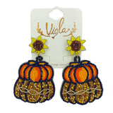 Pumpkin Sunflower Seed Bead Earrings - 2 Colors, Beaded (1.75x2.75in)