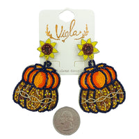 Pumpkin Sunflower Seed Bead Earrings - 2 Colors, Beaded (1.75x2.75in)
