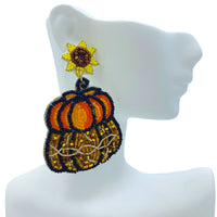 Pumpkin Sunflower Seed Bead Earrings - 2 Colors, Beaded (1.75x2.75in)