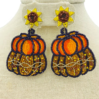 Pumpkin Sunflower Seed Bead Earrings - 2 Colors, Beaded (1.75x2.75in)