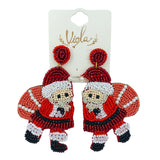 Santa Claus Holding Santa Sack Pearl Seed Bead Earrings - Beaded (2x3.25in)