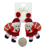 Santa Claus Holding Santa Sack Pearl Seed Bead Earrings - Beaded (2x3.25in)