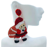 Santa Claus Holding Santa Sack Pearl Seed Bead Earrings - Beaded (2x3.25in)