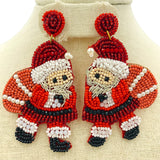 Santa Claus Holding Santa Sack Pearl Seed Bead Earrings - Beaded (2x3.25in)