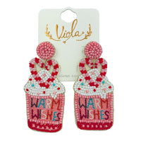 Warm Wishes Peppermint Hot Cocoa Mug Seed Bead Earrings - Beaded (1.25x2.75in)