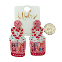 Warm Wishes Peppermint Hot Cocoa Mug Seed Bead Earrings - Beaded (1.25x2.75in)