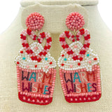 Warm Wishes Peppermint Hot Cocoa Mug Seed Bead Earrings - Beaded (1.25x2.75in)