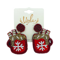 Hot Cocoa Mug Pearl Woven Seed Bead Earrings - Christmas, Beaded (1.5x2in)