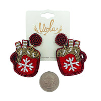 Hot Cocoa Mug Pearl Woven Seed Bead Earrings - Christmas, Beaded (1.5x2in)