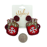 Hot Cocoa Mug Pearl Woven Seed Bead Earrings - Christmas, Beaded (1.5x2in)