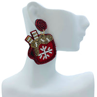 Hot Cocoa Mug Pearl Woven Seed Bead Earrings - Christmas, Beaded (1.5x2in)