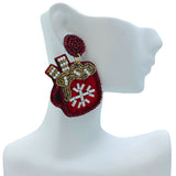 Hot Cocoa Mug Pearl Woven Seed Bead Earrings - Christmas, Beaded (1.5x2in)