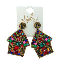 Christmas Gingerbread Crystal Seed Bead Earrings - Beaded (1.75x2.6in)