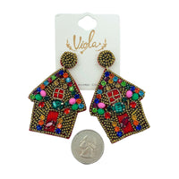 Christmas Gingerbread Crystal Seed Bead Earrings - Beaded (1.75x2.6in)