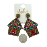 Christmas Gingerbread Crystal Seed Bead Earrings - Beaded (1.75x2.6in)