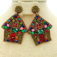 Christmas Gingerbread Crystal Seed Bead Earrings - Beaded (1.75x2.6in)