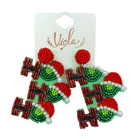 Ho, Ho, Ho Christmas Themed Pearl Seed Bead Earrings - Beaded (2x2.5in)