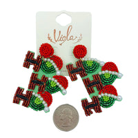 Ho, Ho, Ho Christmas Themed Pearl Seed Bead Earrings - Beaded (2x2.5in)