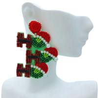 Ho, Ho, Ho Christmas Themed Pearl Seed Bead Earrings - Beaded (2x2.5in)