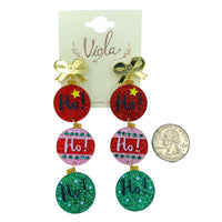 Ho, Ho, Ho Christmas Ornament Glitter Acrylic Earrings - (0.9x3.75in)