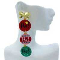 Ho, Ho, Ho Christmas Ornament Glitter Acrylic Earrings - (0.9x3.75in)