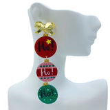 Ho, Ho, Ho Christmas Ornament Glitter Acrylic Earrings - (0.9x3.75in)