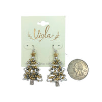 Christmas Tree Metal Wire Beaded Hook Earrings (1x2in)