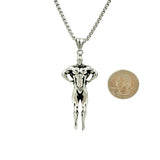 Stainless Steel Bodybuilder Pose Fitness Necklace (22in)