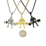 Stainless Steel Deadlift Gym Fitness Themed Necklace (22in)