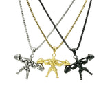 Stainless Steel Squat Gym Fitness Themed Necklace (22in)