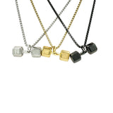 Stainless Steel Dumbbell Fitness Inspirational Wording Necklace (22in)