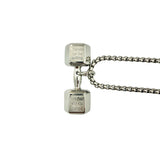 Stainless Steel Dumbbell Fitness Inspirational Wording Necklace (22in)